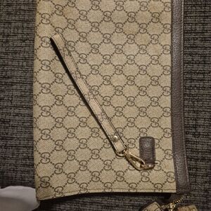 Gucci Beige and Brown Monogram Wristlet